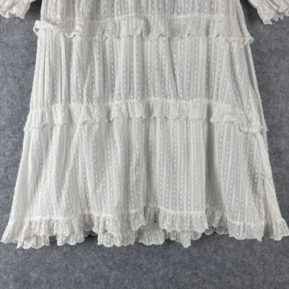 Isabel Marant Etoile Dress Womens 40 Ivory Ruffle Puff Sleeve Swiss Dot Prairie - Picture 3 of 16